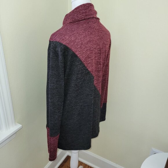Seven Forty Two Tunic Asymmetric Color Accent Cowl Neck Burgundy Black Marled S - Picture 5 of 13
